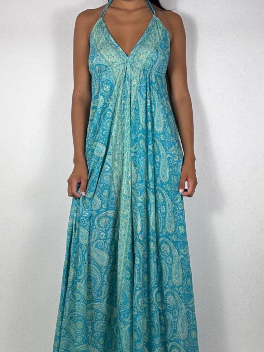 Y2k SILK PAISLEY HANKER-CHIEF MAXI DRESS